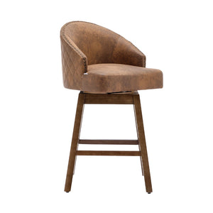 English Elm United We Win Quilted Microsuede Swivel Barstool with Wood Legs and Gold Rivet Trim W1568P361710