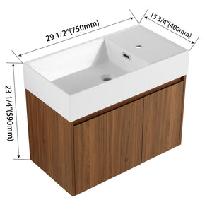 English Elm 30 Resin Sink Vanity with Soft-Close Doors, Floating Mount Design, Durable Scratch & Water-Resistant Finish Walnut W999P228750