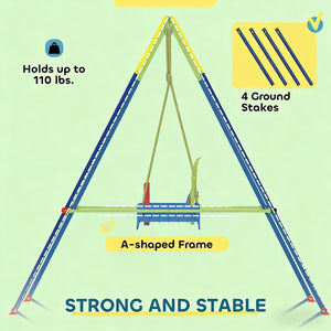 English Elm Folding A-frame Kids Swing Set with 3-in-1 Seat Powder-coated Steel Backyard Play T3971P481650