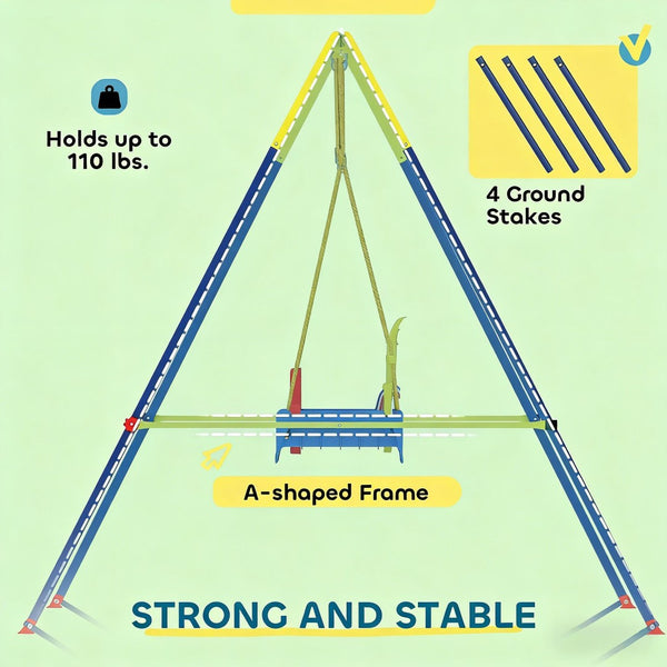 English Elm Folding A-frame Kids Swing Set with 3-in-1 Seat Powder-coated Steel Backyard Play T3971P481650