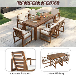 English Elm Trexm Acacia Wood Outdoor Dining Set Seats Six with Umbrella Hole Rustic Patio Beige,Mocha TM000019AAP