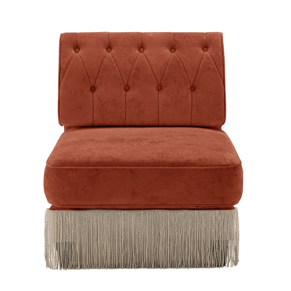English Elm Armless Tufted Velvet Fleece Modular Sofa with Tassel Skirt for Elegant Living Rooms Red+Brown W714P450887