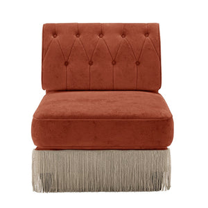 English Elm Armless Tufted Velvet Fleece Modular Sofa with Tassel Skirt for Elegant Living Rooms Red+Brown W714P450887