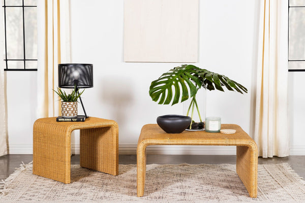 English Elm Square Woven Rattan End Table - Stylish Mid-Century Modern Design With Storage, Natural Finish B016P378165-GIGA