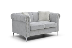 English Elm Sammy Chenille Rolled Arm Loveseat with Chrome Nailhead Trim for Modern Living Rooms B078S00648