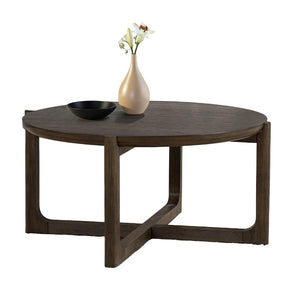 English Elm Transitional 42" Round Cocktail Table - Dark Walnut Wood Top With Sturdy Trestle Base For Living Rooms B2741P404267-GIGA