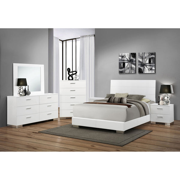 English Elm August Modern Glossy White 6-Piece Bedroom Set With Polished Chrome Accents For Stylish Storage Solutions B062S00965