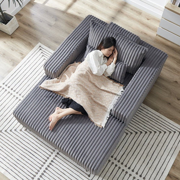 English Elm 75-Inch Corduroy Sponge Lounge Chair - Modern Sleeper Recliner With Footrest, No Assembly Needed! W834P206097