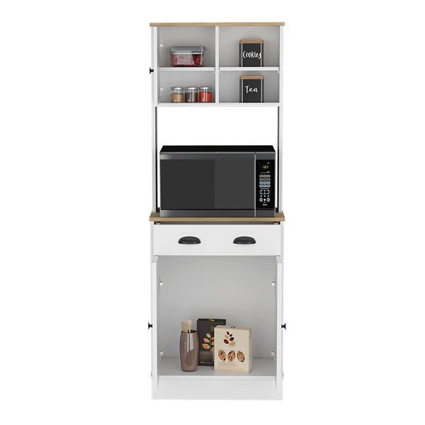 English Elm Microwave Storage Stand With 3 Doors & Drawer - Elegant White & Macadamia Finish For Your Kitchen B092123134