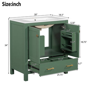 English Elm 60" Green Bathroom Vanity Set with Double Ceramic Sinks, Solid Wood Storage, Soft-Close Doors, Modern Durable Design N729P000001F