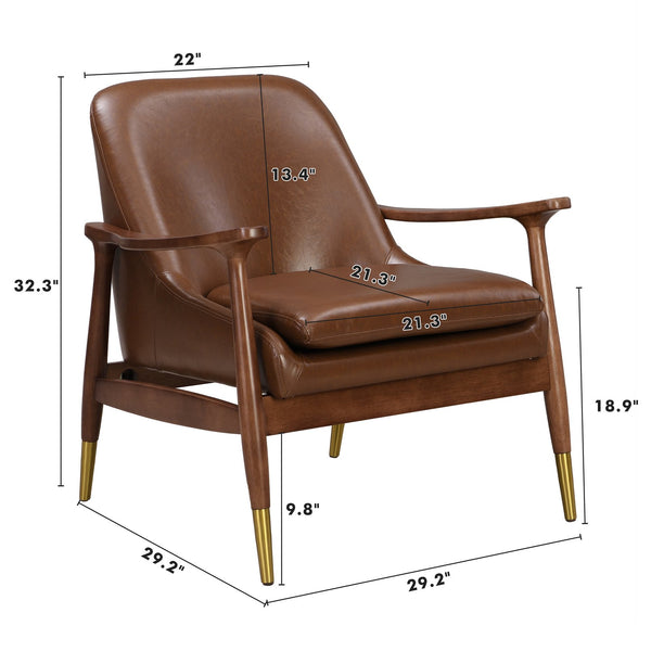 English Elm Christopher Knight Home® - [Set of 2] Mid-Century Faux Leather Accent Chair with Solid Wood Frame, Brass-Tipped Legs, Plush Cushions Dark Brown N767P205863D_2