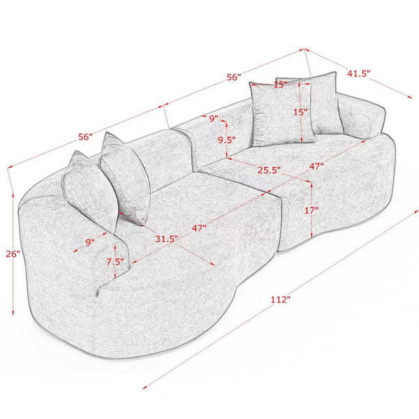 English Elm Modern Curved 4-Seater Sectional Sofa In Dark Grey Chenille – Minimalist Design, No Assembly Needed! W1413S00105