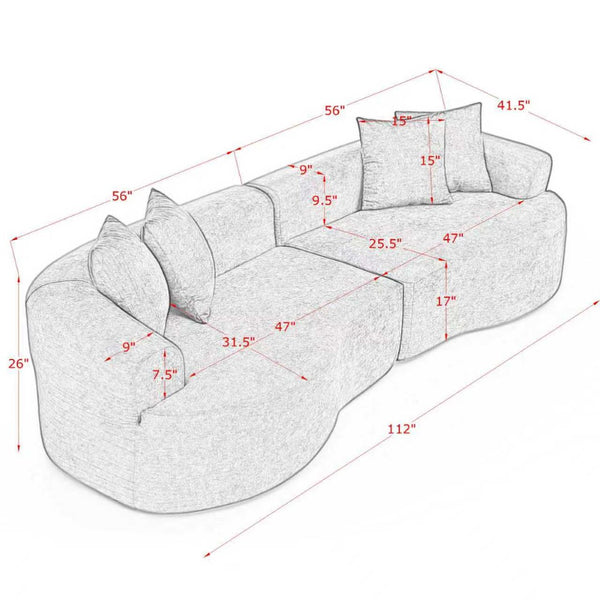 English Elm Modern Chenille Cloud Sectional Sofa Curved 4 Seat Living Room Couch Ready to Use Camel W1413S00132