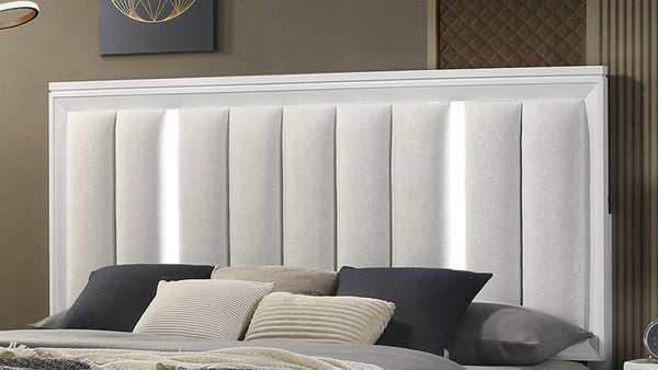 English Elm 1pc Elegant Queen Panel Bed Upholstered Headboard with Solid Wood Legs, Modern Luxe Bedroom Centerpiece White 67 L x 48 W x 8.81 H B011S01222