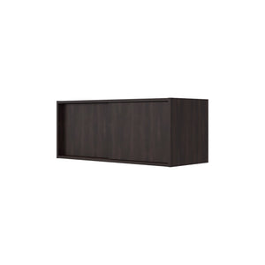 English Elm Stained Walnut Floating Wall Cabinet with Sliding Door and Open Display Shelves B062P476872