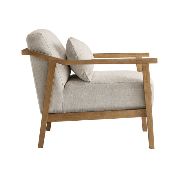 English Elm Reagan Mid-Century Wood Arm Accent Chair with Lumbar Pillow, Walnut Frame, Durable Upholstery Comfort Off White B050P390599