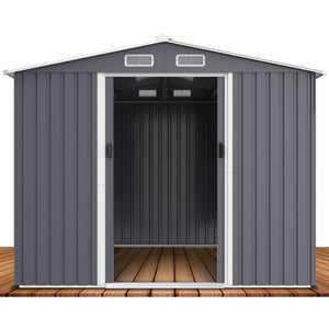 English Elm Outdoor Galvanized Steel Storage Shed 8x12 Ft with Sliding Doors and Air Vent W2911S00005