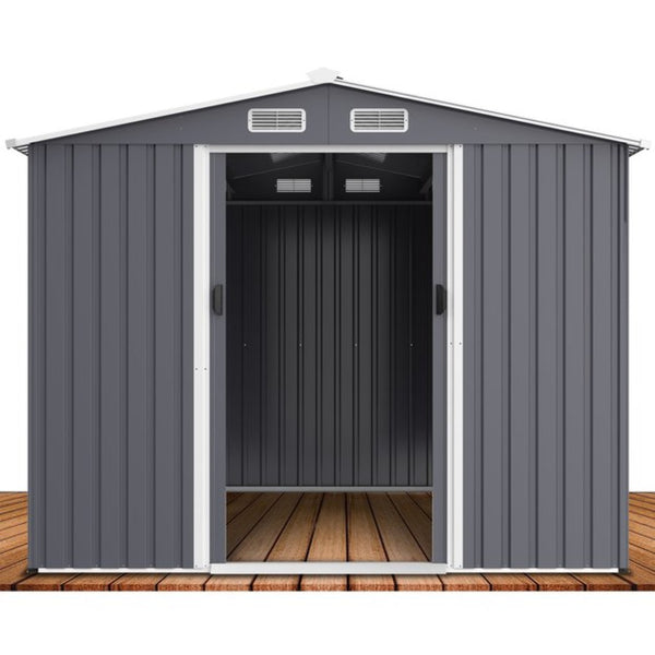 English Elm Outdoor Galvanized Steel Storage Shed 8x12 Ft with Sliding Doors and Air Vent W2911S00005