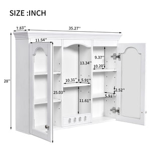 English Elm Wall Mounted Medicine Cabinet 36" White Retro Wall Cabinet with 2 Doors, Adjustable Shelves & Solid Wood Frame, Space-Saving Storage N710P264313K