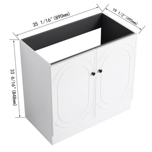 English Elm 36" Modern Freestanding Bathroom Vanity with Adjustable Shelf, 3 Metal Handles, Eco Plywood Finish White W999P241066