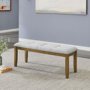 English Elm Darla Tufted Dining Bench in Walnut Oak with Light Gray Upholstery — 52" Comfort Seating for Gatherings B061P353762