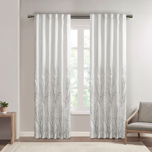 JLA Home Madison Park - Curtain embroidered faux silk panel with tree branch motif, lined for privacy, luxe sheen and drape White WIN40-100