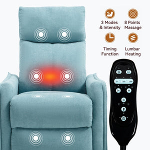 English Elm Heat Massage Rocker Swivel Recliner Fabric Chair with Lumbar Therapy for Living Room Antique Blue Green W1803P362302