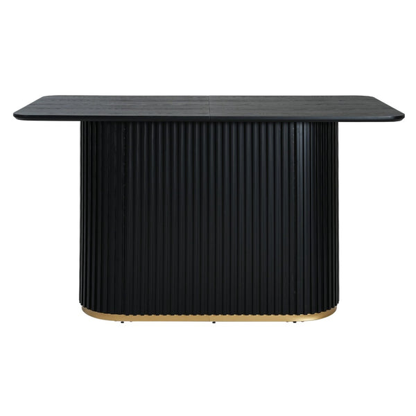 English Elm 63.00"l Tambour Pedestal Counter Table Seats Six with Industrial Mid-century Matte Finish Black N771P358596H_N771P358597H