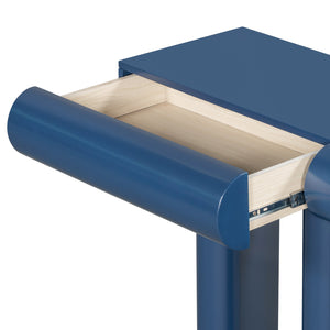 English Elm U_Style 47.6" Modern High-Gloss Entryway Table with Curved Drawers, Geometric Legs & Storage Navy Blue N711P285757V