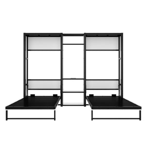 English Elm Twin Twin Murphy Bed with Metal Frame, Foldable 2-in-1 Space-Saving Design, Built-In Wardrobe, Shelves, Power Outlets and Durable Storage Solution Off White W1580S00147