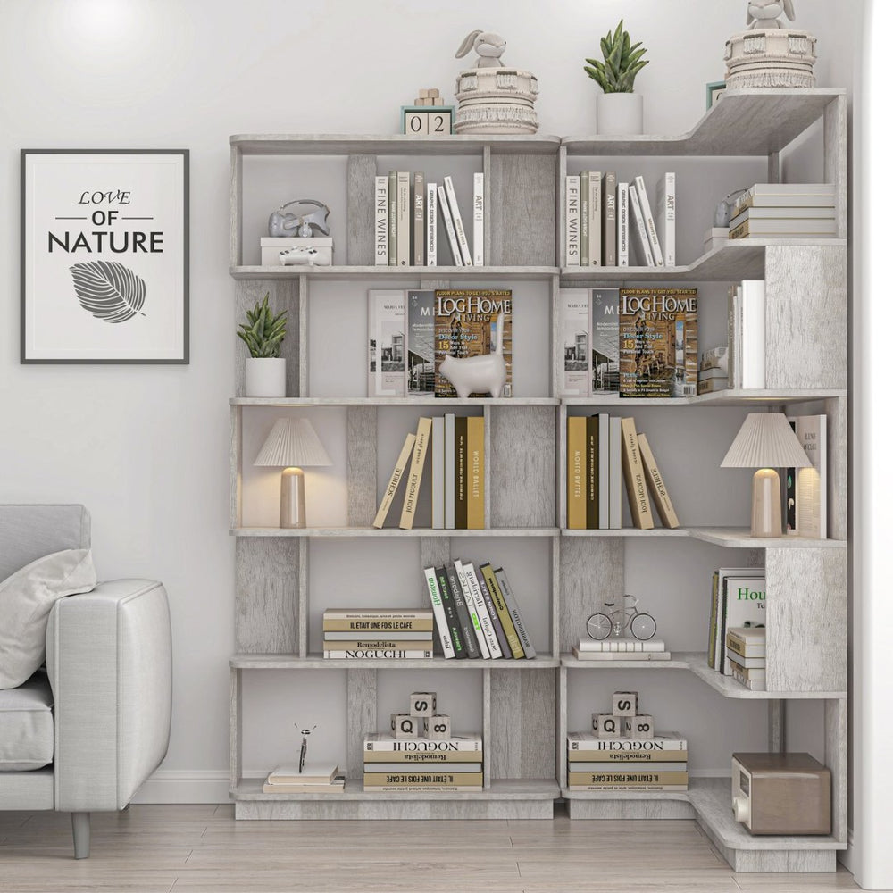 English Elm 90 Cm Modular Corner Bookcase Set of 2 Flexible Display Shelves for Home Office W2899S00010
