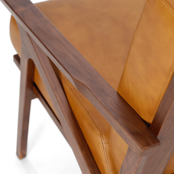 English Elm Midcentury Tan Leather Accent Chair with Solid Wood Frame, High-Density Foam Cushions, 43L x 30W x43H B353P366769