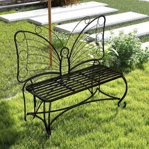 English Elm Butterfly Cast Metal Garden Bench - Elegant Butterfly Design, Durable Cast Iron Outdoor Seating W2167P190136