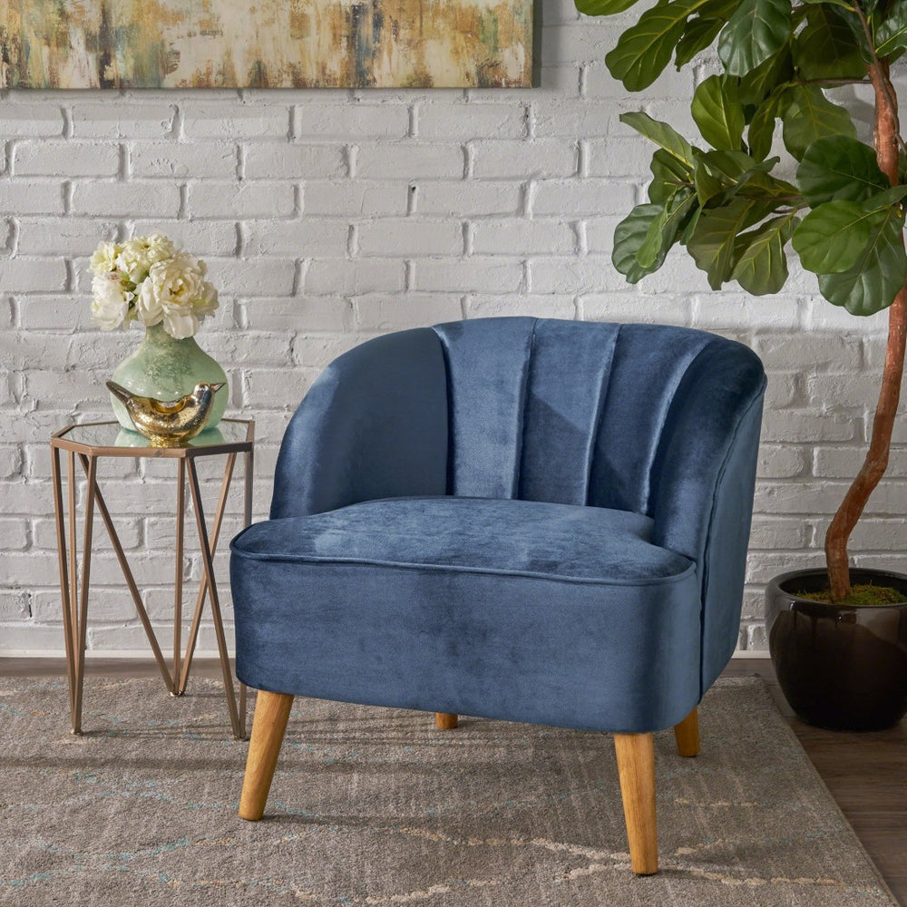 English Elm Chair Velvet Club Seat with Channel Stitching and Rubberwood Legs for Modern Interiors 61714.00