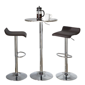English Elm Bistro Adjustable Round-Ale 3-Piece Bar Set by LumiSource — Silver Chrome Table, Brown PVC Stools, Modern Comfort B202S01512