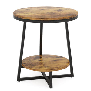 English Elm Chic Two-tier Round End Table with Metal Frame and Open Shelf for Living Room T3971P448302