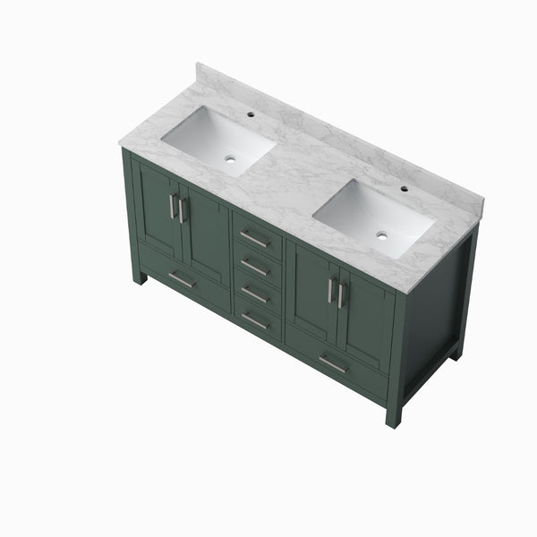 English Elm 60" Double Sink Vanity Solid Wood Cabinet Carrara Marble Top Brown Oak Finish T3785P442238