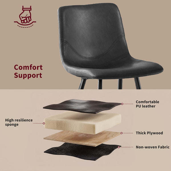 English Elm Faux Leather Counter Stools Set of Two Ergonomic Curved Back Metal Frame Kitchen Seating Black Pu W5096P400378