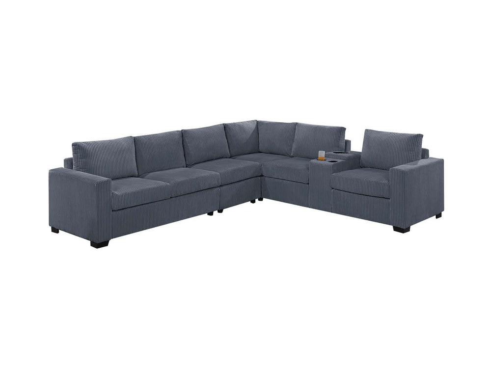 English Elm Modern 4-Piece Corduroy L-Shaped Sectional Sofa with Console, Cup Holders, USB Port, Plush Seating Dark Gray 53.5 L x 39 W x 27 H B011S01752