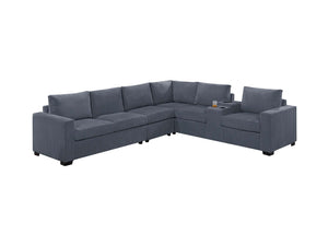 English Elm Modern 4-Piece Corduroy L-Shaped Sectional Sofa with Console, Cup Holders, USB Port, Plush Seating Dark Gray 53.5 L x 39 W x 27 H B011S01752