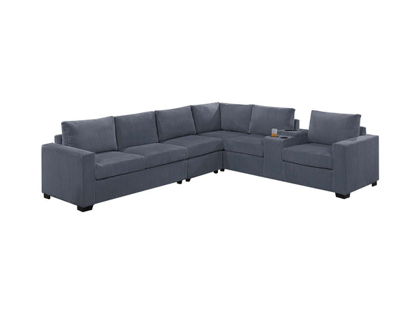 English Elm Modern 4-Piece Corduroy L-Shaped Sectional Sofa with Console, Cup Holders, USB Port, Plush Seating Dark Gray 53.5 L x 39 W x 27 H B011S01752