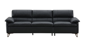 English Elm Eilene Black Top Grain Leather Sofa with Oversized Plush Cushions, Feather-Down Comfort, Durable Legs B2726S00097