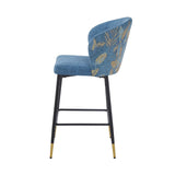 Christopher Knight Home® - Noble House - - Counter Height Bar Stools Set Of 2, Jacquard Upholstered Bar Chairs, Metal Footrest And Frame For Kitchen,Dining Room,28"H Seat Height , Blue