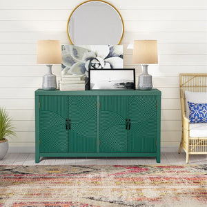 English Elm 59"Green Vintage Mid Century Accent Cabinet with 4 Doors, Spacious Buffet Sideboard for Living Room W2295P294587