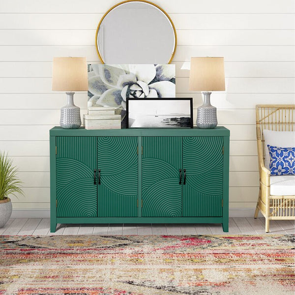 English Elm 59"Green Vintage Mid Century Accent Cabinet with 4 Doors, Spacious Buffet Sideboard for Living Room W2295P294587
