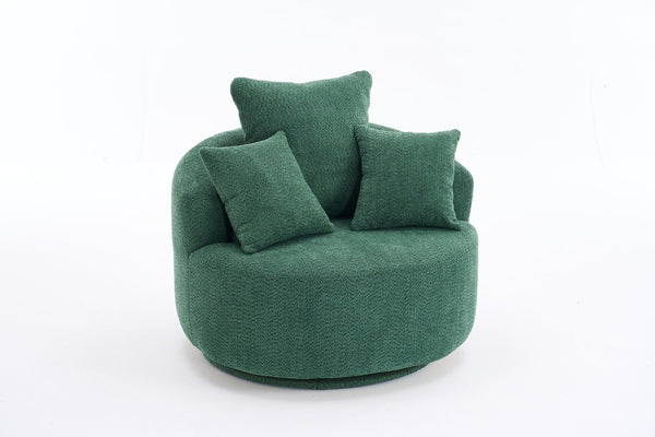 English Elm 360° Swivel Chair upholstered barrel accent chair with plush high-resilience foam and pillows for comfort Antique Green W2231P264471
