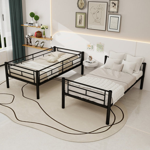 English Elm Twin Metal Bunk Bed for Kids - Durable Twin Over Twin Bedframe with Guardrails, Ladder, Convertible W1935P294047