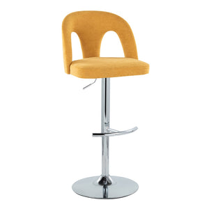 English Elm Adjustable Swivel Barstools with Yellow Fabric Seats and Chrome Base Set of 2 B202S01954