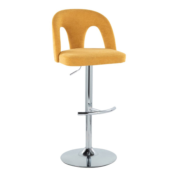 English Elm Adjustable Swivel Barstools with Yellow Fabric Seats and Chrome Base Set of 2 B202S01954