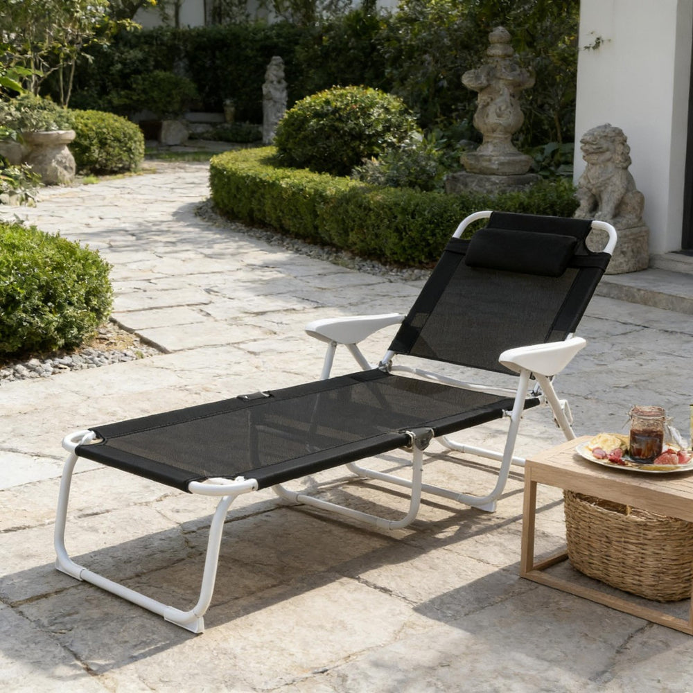 English Elm Outdoor Folding Chaise Lounge with Mesh Fabric Steel Frame and Adjustable Backrest T3971P445626